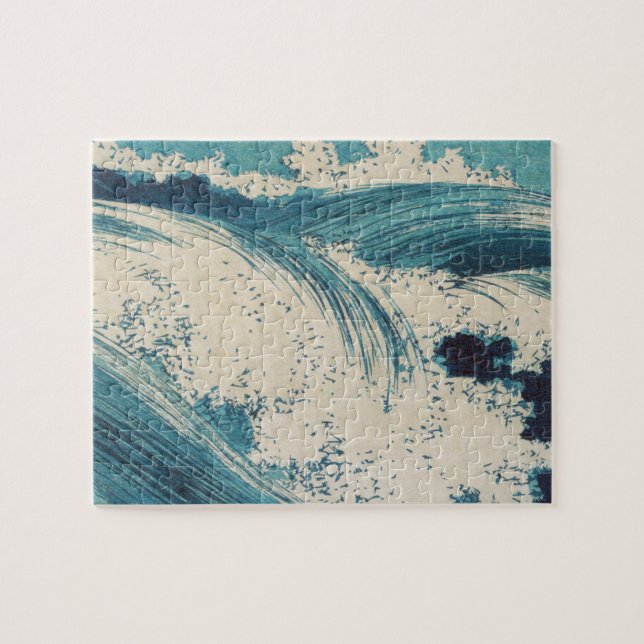 Antique Japanese Blue Waves Ocean Print Jigsaw Puzzle (Horizontal)