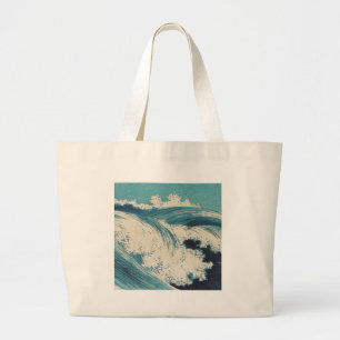 Antique Japanese Blue Waves Ocean Print Large Tote Bag