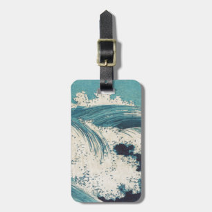 Antique Japanese Blue Waves Ocean Print Luggage Tag