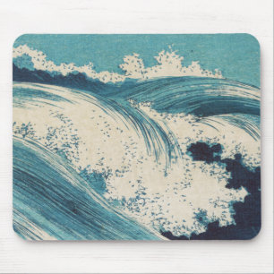 Antique Japanese Blue Waves Ocean Print Mouse Pad
