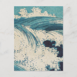 Antique Japanese Blue Waves Ocean Print Postcard