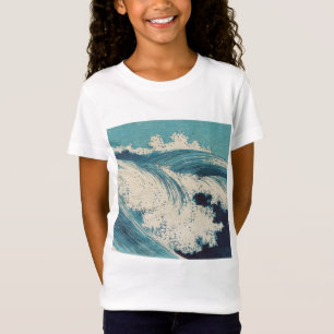 Antique Japanese Blue Waves Ocean Print T-Shirt