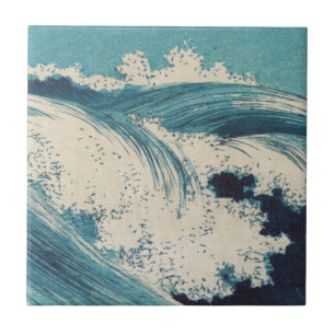 Antique Japanese Blue Waves Ocean Print Tile
