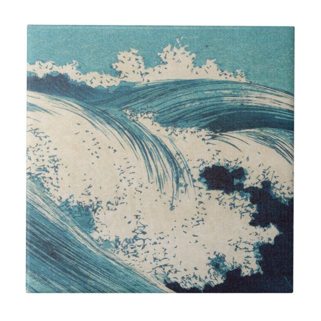 Antique Japanese Blue Waves Ocean Print Tile (Front)