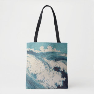 Antique Japanese Blue Waves Ocean Print Tote Bag