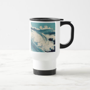 Antique Japanese Blue Waves Ocean Print Travel Mug