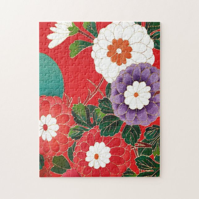 Antique Japanese Brocade Deep Red Jigsaw Puzzle (Vertical)