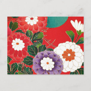 Antique Japanese Brocade Deep Red Postcard