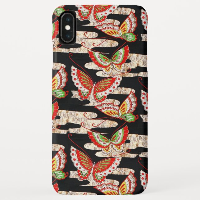 ANTIQUE JAPANESE BUTTERFLIES Red Black White Case-Mate iPhone Case (Back)