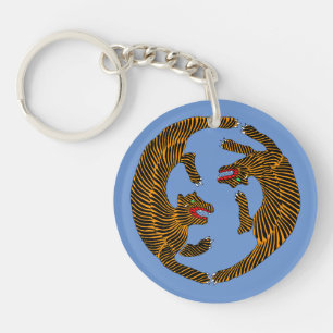 Antique Japanese Folk Art Tigers Key Ring