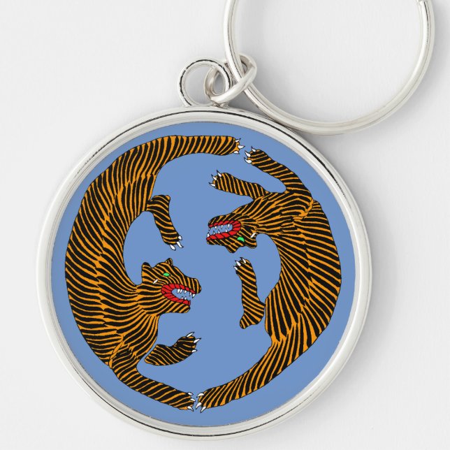 Antique Japanese Folk Art Tigers Key Ring (Front)