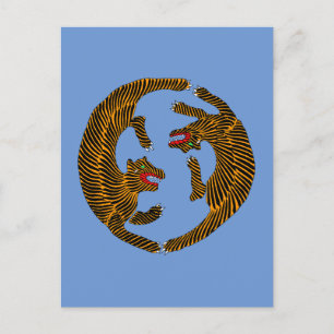 Antique Japanese Folk Art Tigers Postcard