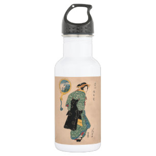 Antique Japanese Kimono Woman Ukiyo-e Woodblock 532 Ml Water Bottle