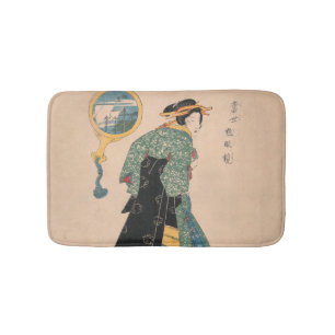 Antique Japanese Kimono Woman Ukiyo-e Woodblock Bath Mat