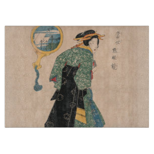 Antique Japanese Kimono Woman Ukiyo-e Woodblock Cutting Board