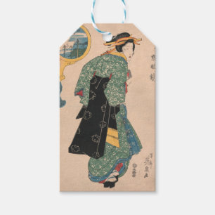 Antique Japanese Kimono Woman Ukiyo-e Woodblock Gift Tags