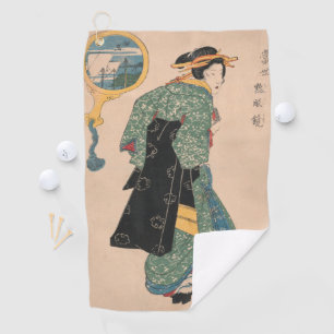 Antique Japanese Kimono Woman Ukiyo-e Woodblock Golf Towel