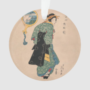 Antique Japanese Kimono Woman Ukiyo-e Woodblock Ornament