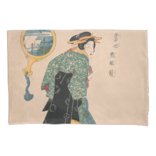 Antique Japanese Kimono Woman Ukiyo-e Woodblock Pillowcase