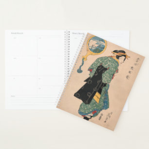 Antique Japanese Kimono Woman Ukiyo-e Woodblock Planner