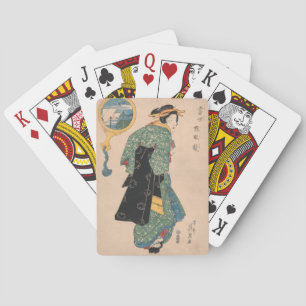 Antique Japanese Kimono Woman Ukiyo-e Woodblock Playing Cards