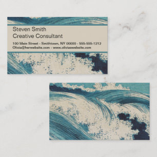 Antique Japanese Woodblock Blue Ocean Waves Print Business Card
