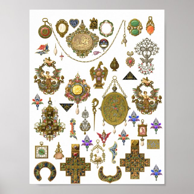 Antique Jewelry Collage Sheet Art Poster (Front)