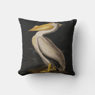 Antique John James Audubon White Pelican Coastal Cushion