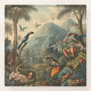 Antique Jungle Expedition Botanical  Glass Coaster