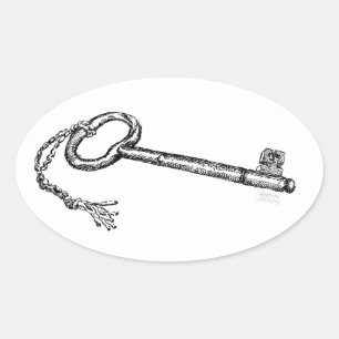 Antique Key Oval Sticker