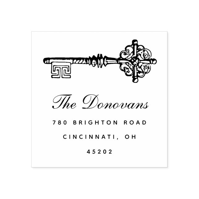 Antique Key Personalised Return Address Stamp (Imprint)