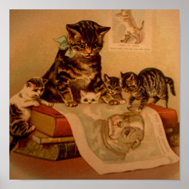 Antique Kittens & Books Kitty School Poster (Front)