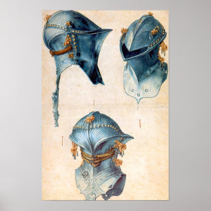 ANTIQUE KNIGHT ARMORS /THREE STUDIES OF A HELMET POSTER