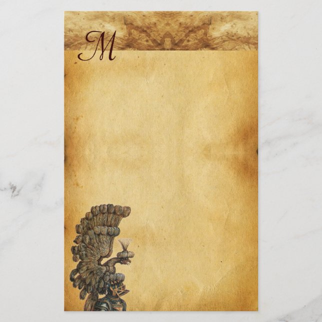 ANTIQUE KNIGHT HELMET WITH EAGLE Parchment Stationery (Front)