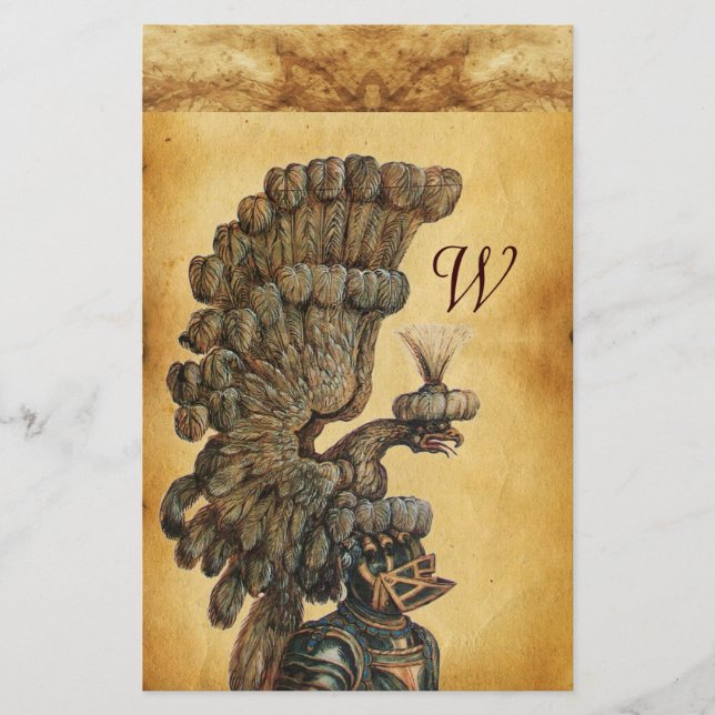 ANTIQUE KNIGHT HELMET WITH EAGLE Parchment Stationery (Front)