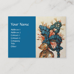 ANTIQUE KNIGHT HELMET WITH RED BLUE FEATHERS BUSINESS CARD