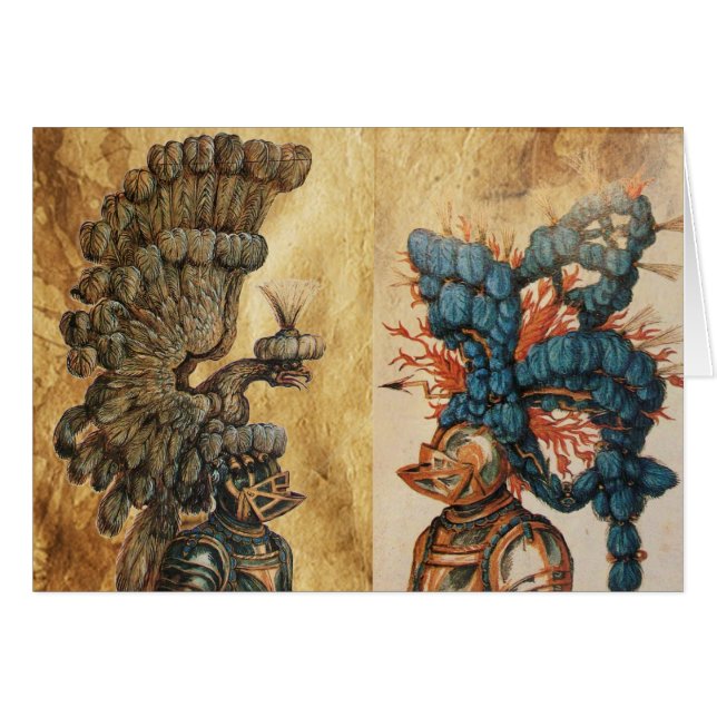 ANTIQUE KNIGHT HELMETS WITH EAGLE AND FEATHERS (Front Horizontal)