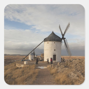 Antique La Mancha windmills, with visitors Square Sticker