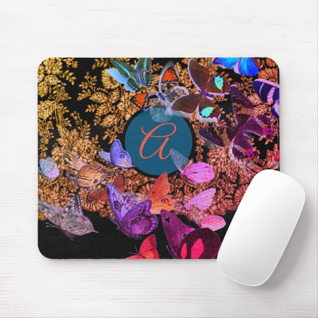 ANTIQUE LACE AND BUTTERFLIES CUSTOM INITIAL MOUSE PAD (With Mouse)