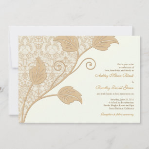 Antique Lace and Leaves Wedding Invitation
