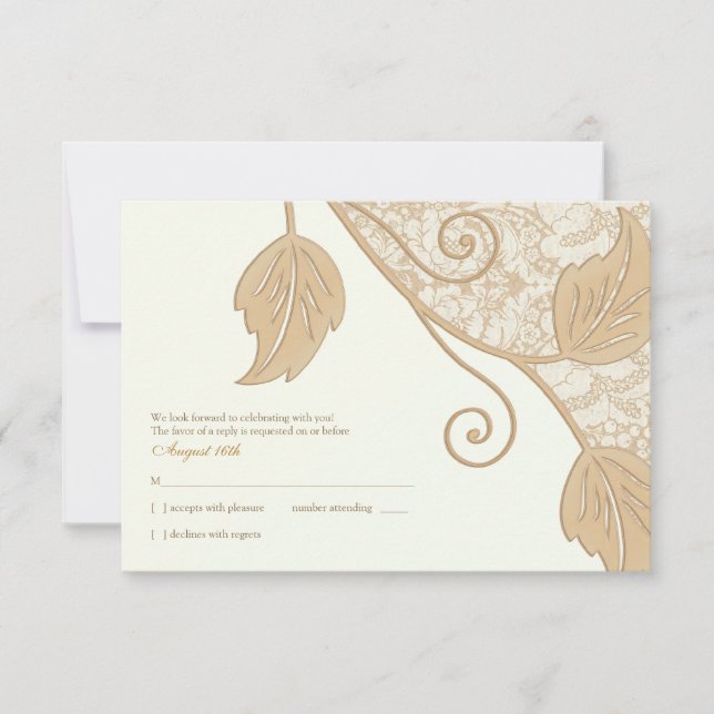 Antique Lace and Leaves Wedding Reply Card (Front)