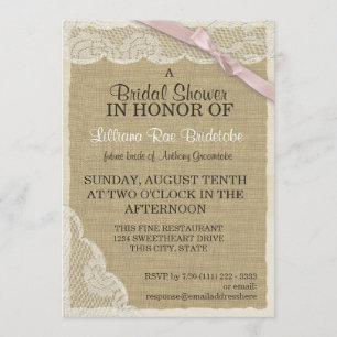 Antique Lace and Pink Bow Bridal Shower Invitation