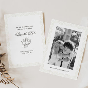 Antique Lace Border Vintage Cherub Wedding Photo Save The Date