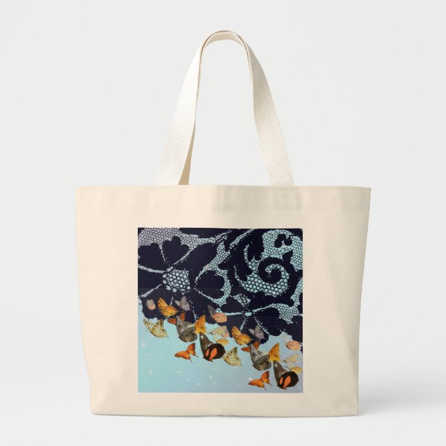 ANTIQUE LACE BUTTERFLIES IN TWILIGHT TOTE BAG (Front)
