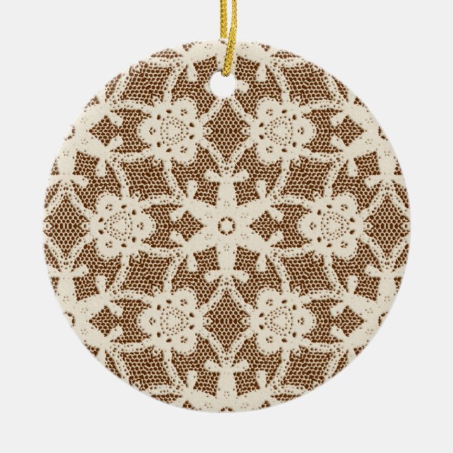 Antique lace - cream and brown ceramic tree decoration (Front)