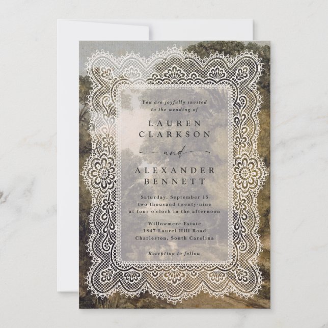 Antique Lace Fine Art Wedding Invitation (Front)