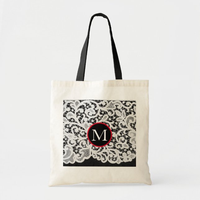ANTIQUE LACE PATTERN CUSTOM INITIAL Tote Bag (Front)