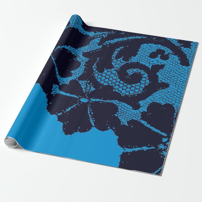 ANTIQUE LACE PATTERN GIFT WRAPPING WITH BLUE WRAPPING PAPER (Unrolled)