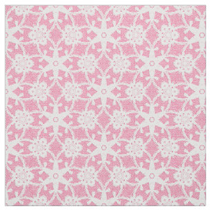 Antique lace print - white and rose pink fabric