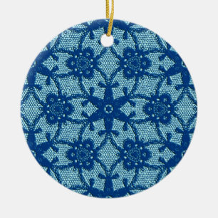 Antique lace - sapphire and pale blue ceramic tree decoration
